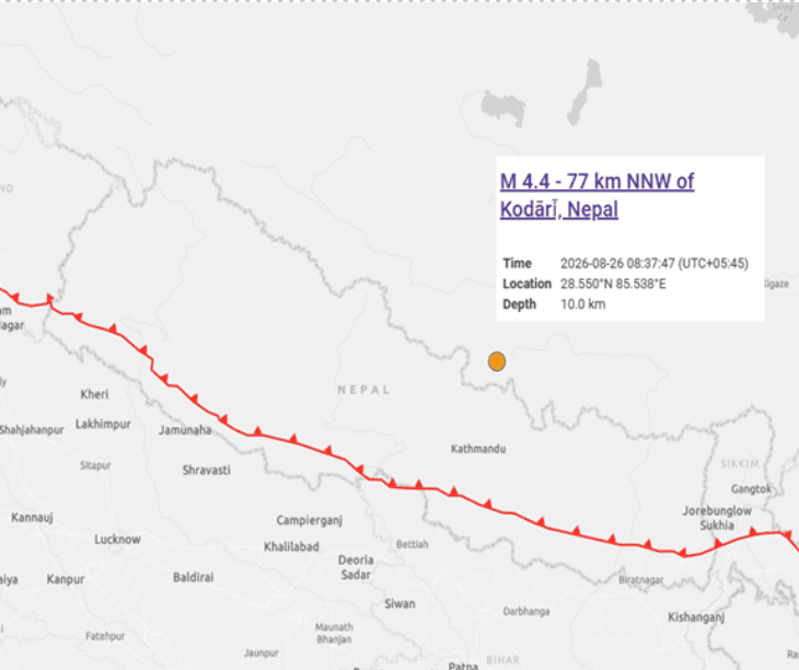 Gráfico oficial mostra o sinal registrado durante o colapso de gelo e rocha que antecedeu a enchente no Nepal