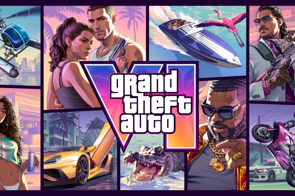 Arte oficial de GTA 6 com Jason e Lucia em Vice City
